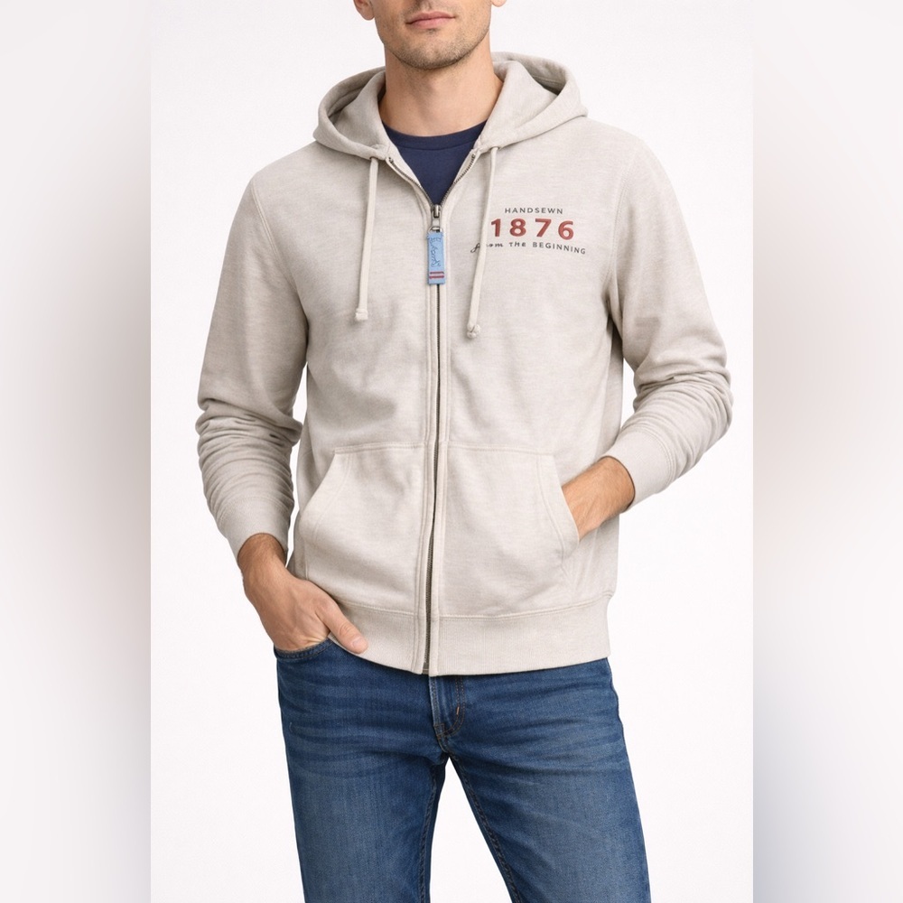 G.H. Bass 1876 Heritage Hoodie XL Beige Full Zip Sweatshirt Cotton Blend